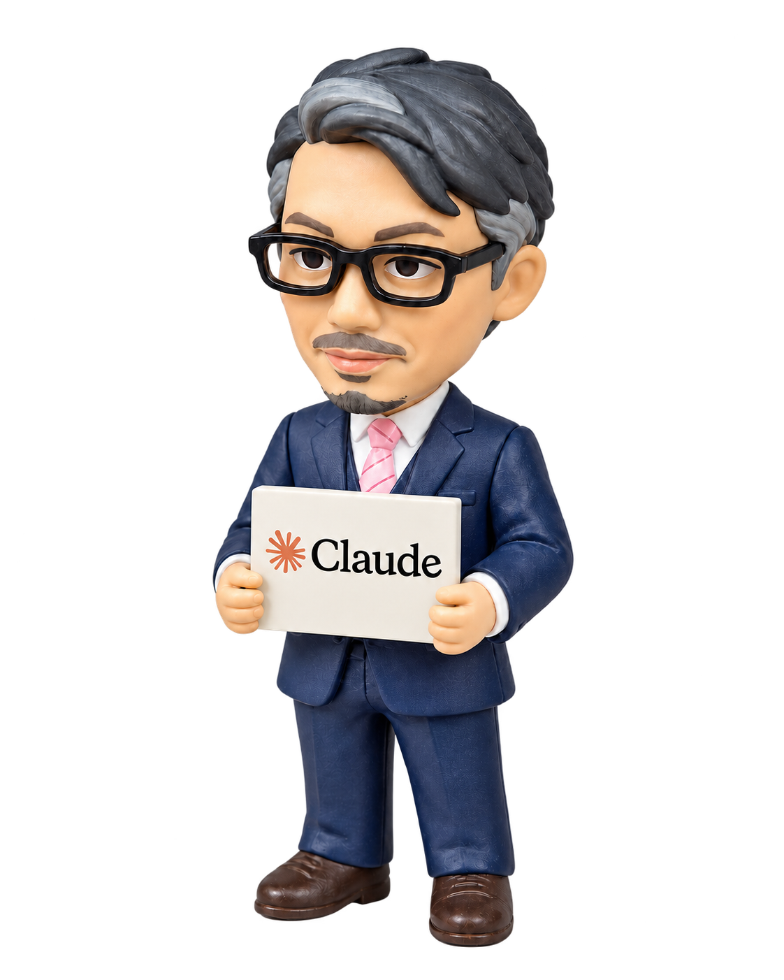 Claudeのボードを持つ高橋史郎のフィギュア